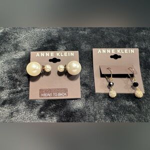 Anne Klein Gold and Pearl Double-Sided Earrings